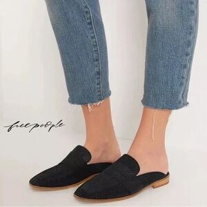 Free People At Ease Mule Loafers in Black Faux Snakeskin